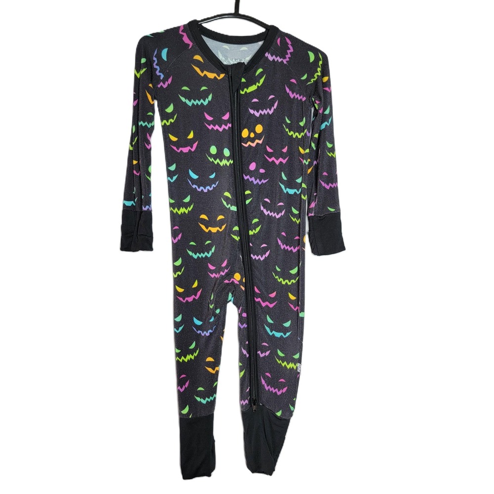 Little Popp Crew Neon Halloween Jack O Lantern Bamboo Zippy Romper 3-6 Months